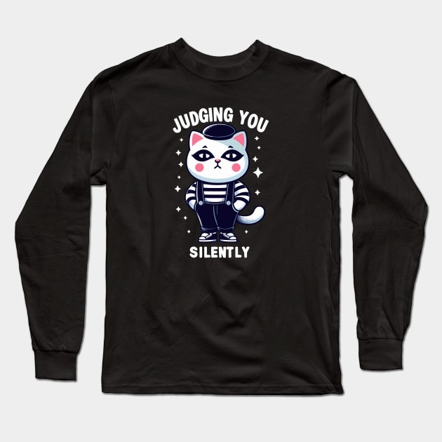 Cat Mime, Judging You Silently Long Sleeve T-Shirt by katzura